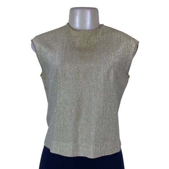 Alsada Womens Metallic Gold Sleeveless Back Button Blouse Vintage Size 10/30 - Picture 1 of 6